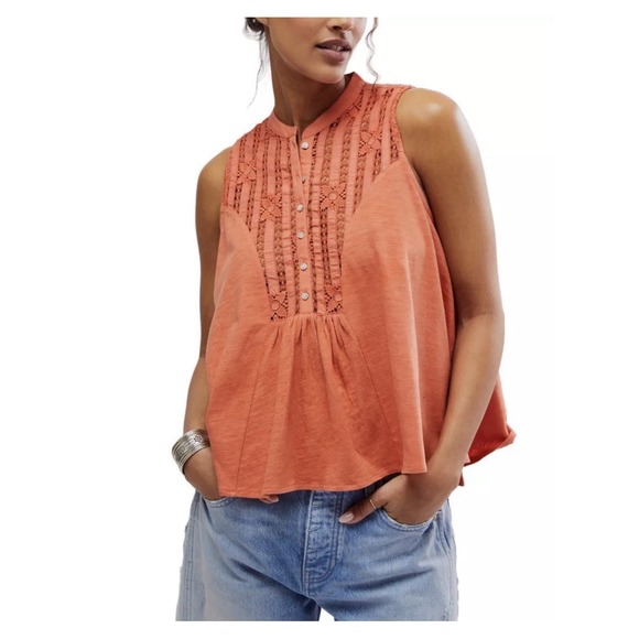 Free People Tops - Free People Sunkissed Cotton Pointelle Tank Top Orange Sleeveless Boho | Size S